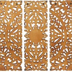 Wall Plaques-Kirkland's Home Carved Mahogany 3-Pc. Triptych Wall Panels Gold