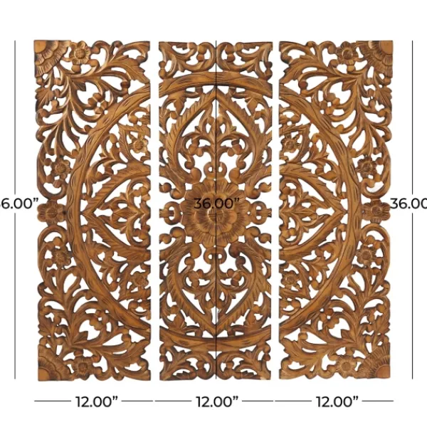 Wall Plaques-Kirkland's Home Carved Mahogany 3-Pc. Triptych Wall Panels Gold