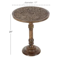 Accent & End Tables-Kirkland's Home Carved Mandala Mango Wood Accent Table Brown
