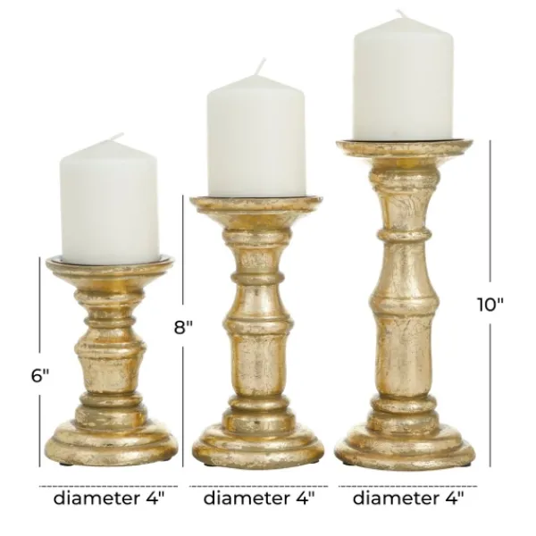 Candle Holders-Kirkland's Home Carved Mango Wood Candle Holders, Set Of 3 Gold