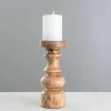 Candle Holders-Kirkland's Home Carved Natural Mango Wood Candle Holder, 10 In. Brown