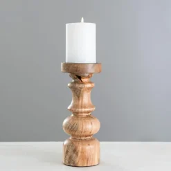 Candle Holders-Kirkland's Home Carved Natural Mango Wood Candle Holder, 10 In. Brown