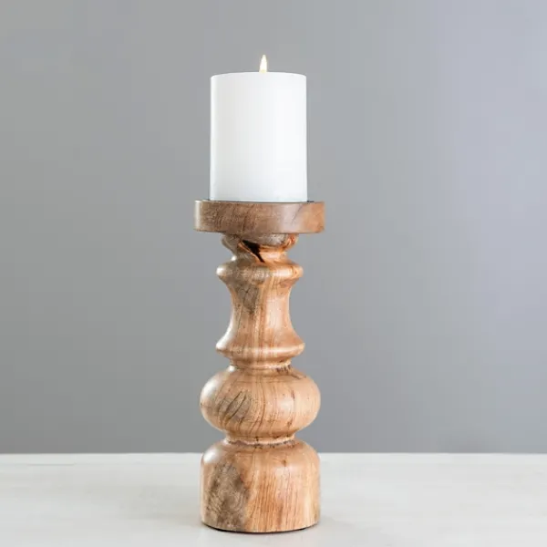 Candle Holders-Kirkland's Home Carved Natural Mango Wood Candle Holder, 10 In. Brown