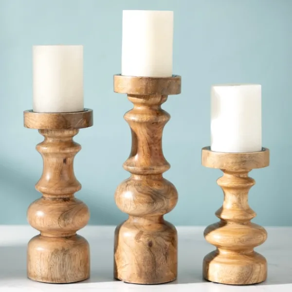 Candle Holders-Kirkland's Home Carved Natural Mango Wood Candle Holder, 10 In. Brown
