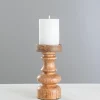Candle Holders-Kirkland's Home Carved Natural Mango Wood Candle Holder, 8 In. Brown