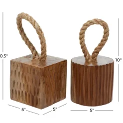 Decorative Accents-Kirkland's Home Carved Teak Wood And Rope Door Stoppers, Set Of 2 Brown