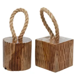 Decorative Accents-Kirkland's Home Carved Teak Wood And Rope Door Stoppers, Set Of 2 Brown