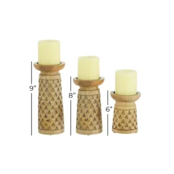 Candle Holders-Kirkland's Home Carved Triangles Wood Candle Holders, Set Of 3 Brown