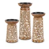 Candle Holders-Kirkland's Home Carved Wood Floral Pillar Candle Holders, Set Of 3 Brown/White