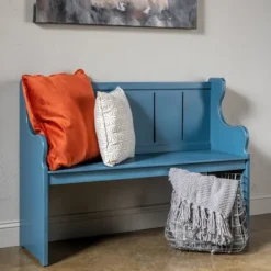 Entryway Furniture-Kirkland's Home Carved Wood Pew Bench Blue