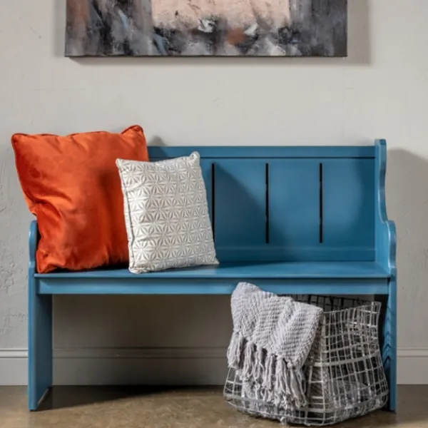 Entryway Furniture-Kirkland's Home Carved Wood Pew Bench Blue