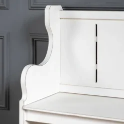 Entryway Furniture-Kirkland's Home Carved Wood Pew Bench White
