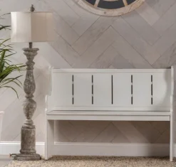 Entryway Furniture-Kirkland's Home Carved Wood Pew Bench White