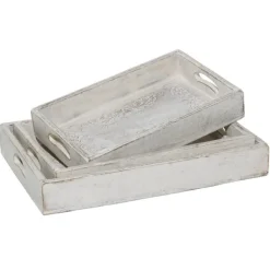 Decorative Trays-Kirkland's Home Carved Wood Trays, Set Of 3 White