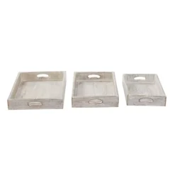 Decorative Trays-Kirkland's Home Carved Wood Trays, Set Of 3 White