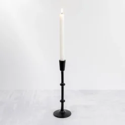 Candle Holders-Kirkland's Home Cast Iron Notched Taper Candlestick, 11 In. Black
