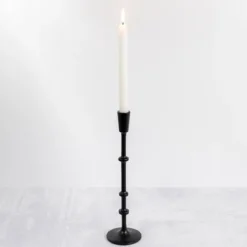 Candle Holders-Kirkland's Home Cast Iron Notched Taper Candlestick, 13 In. Black