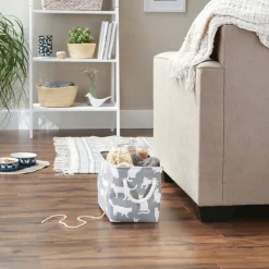 Baskets & Boxes-Kirkland's Home Cats Meow Rectangular Storage Bin, 14 In. Gray