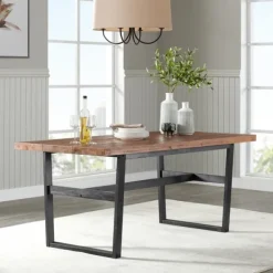 Dining Tables-Kirkland's Home Cedar Wood And Black Metal Dining Table Brown