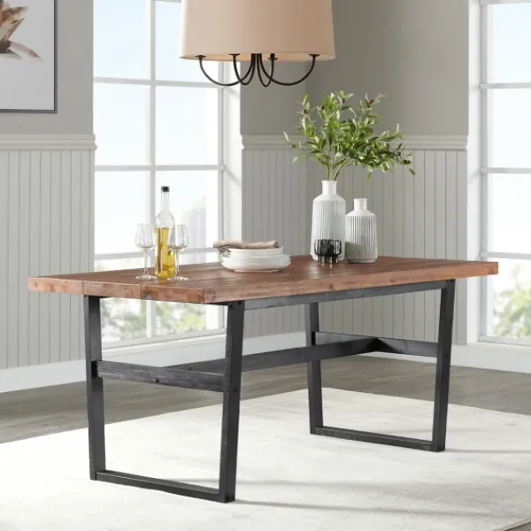 Dining Tables-Kirkland's Home Cedar Wood And Black Metal Dining Table Brown