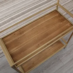 Kitchen Islands & Bar Carts-Kirkland's Home Celeste Gold Metal And Wood Bar Cart