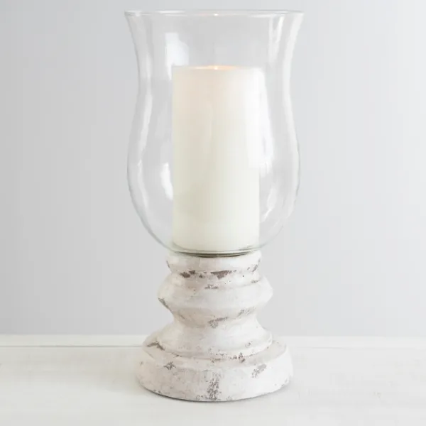 Candle Holders-Kirkland's Home Cement Pedestal Base Hurricane White