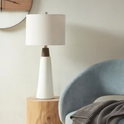 Table Lamps-Kirkland's Home Ceramic And Wood Cone Table Lamp White