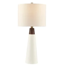 Table Lamps-Kirkland's Home Ceramic And Wood Cone Table Lamp White