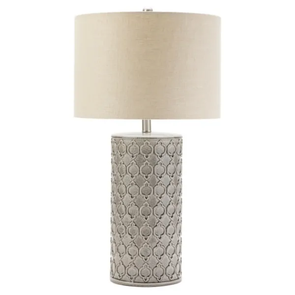 Table Lamps-Kirkland's Home Ceramic Embossed Geometric Table Lamp Gray