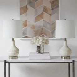 Table Lamps-Kirkland's Home Ceramic Embossed Table Lamp White