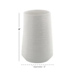 Vases-Kirkland's Home Ceramic Ribbed Vase, 9 In. White