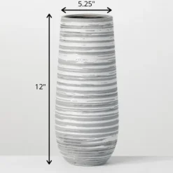 Vases-Kirkland's Home Ceramic Striped Vase Gray