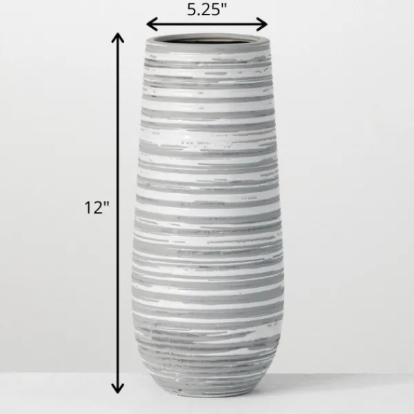 Vases-Kirkland's Home Ceramic Striped Vase Gray