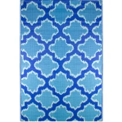 Outdoor Rugs-Kirkland's Home Cerulean Quatrefoil Outdoor Area Rug, 4X6 Blue/White