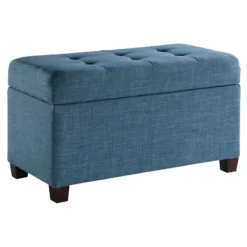 Benches & Ottomans-Kirkland's Home Cerulean Tufted Upholstered Storage Ottoman Blue