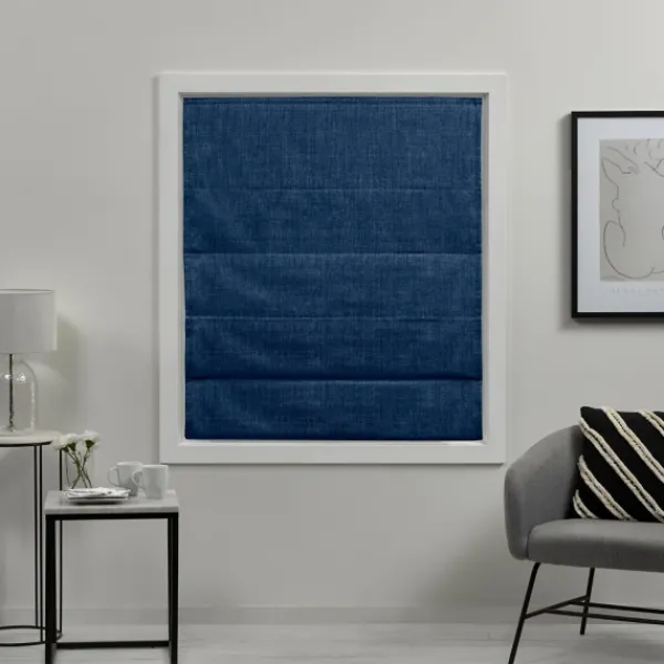 Curtains & Drapes-Kirkland's Home Chambray Blackout Roman Shade, 31 In. Blue