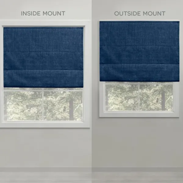 Curtains & Drapes-Kirkland's Home Chambray Blackout Roman Shade, 34 In. Blue