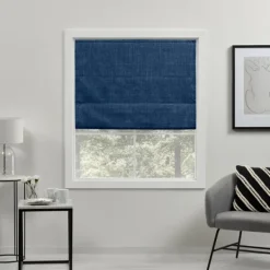 Curtains & Drapes-Kirkland's Home Chambray Blackout Roman Shade, 23 In. Blue
