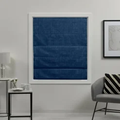 Curtains & Drapes-Kirkland's Home Chambray Blackout Roman Shade, 23 In. Blue