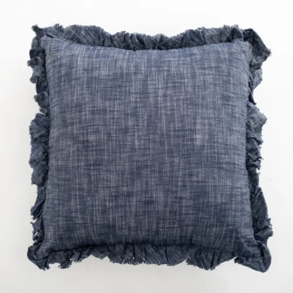 Pillows-Kirkland's Home Chambray Ruffle Navy Throw Pillow Blue