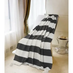 Blankets & Throws-Kirkland's Home Charcoal And White Striped Cotton Throw Gray/White