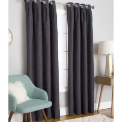 Curtains & Drapes-Kirkland's Home Charcoal Box Pleated Single Curtain Panel, 84 In. Black