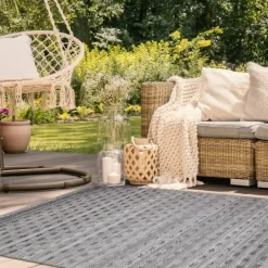 Outdoor Rugs-Kirkland's Home Charcoal Embellished Outdoor Area Rug, 8X10 Gray