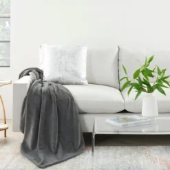 Blankets & Throws-Kirkland's Home Charcoal Faux Sheared Mink Throw Gray