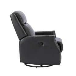 Accent Chairs-Kirkland's Home Charcoal Genuine Leather Swivel Recliner Black
