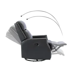 Accent Chairs-Kirkland's Home Charcoal Genuine Leather Swivel Recliner Black