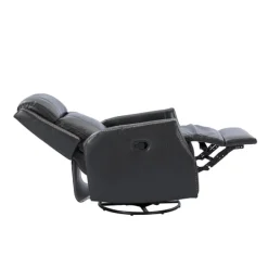 Accent Chairs-Kirkland's Home Charcoal Genuine Leather Swivel Recliner Black
