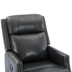 Accent Chairs-Kirkland's Home Charcoal Genuine Leather Swivel Recliner Black