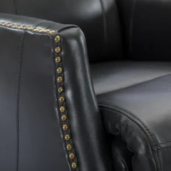 Accent Chairs-Kirkland's Home Charcoal Genuine Leather Swivel Recliner Black