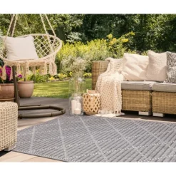 Outdoor Rugs-Kirkland's Home Charcoal Geo Lattice Outdoor Area Rug, 4X7 Gray